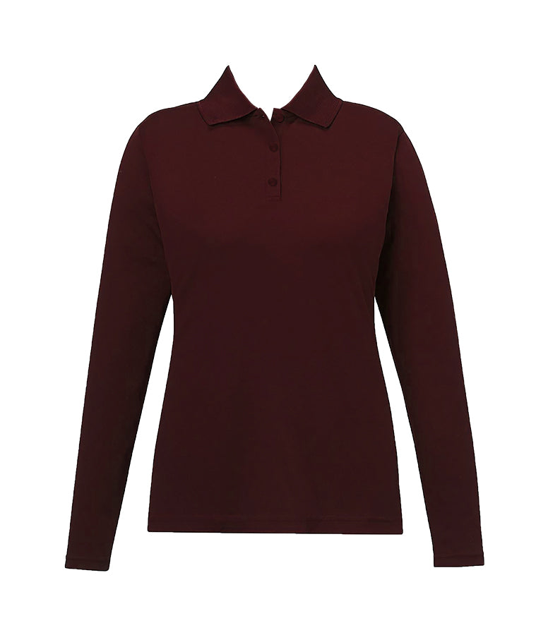 MERLOT BURGUNDY GOLF SHIRT, FITTED, LONG SLEEVE, YOUTH
