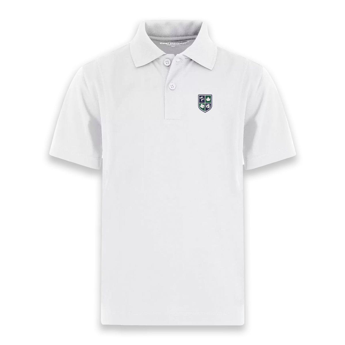 ST. JOHN'S ACADEMY WHITE GOLF SHIRT, WICKING, SHORT SLEEVE, YOUTH