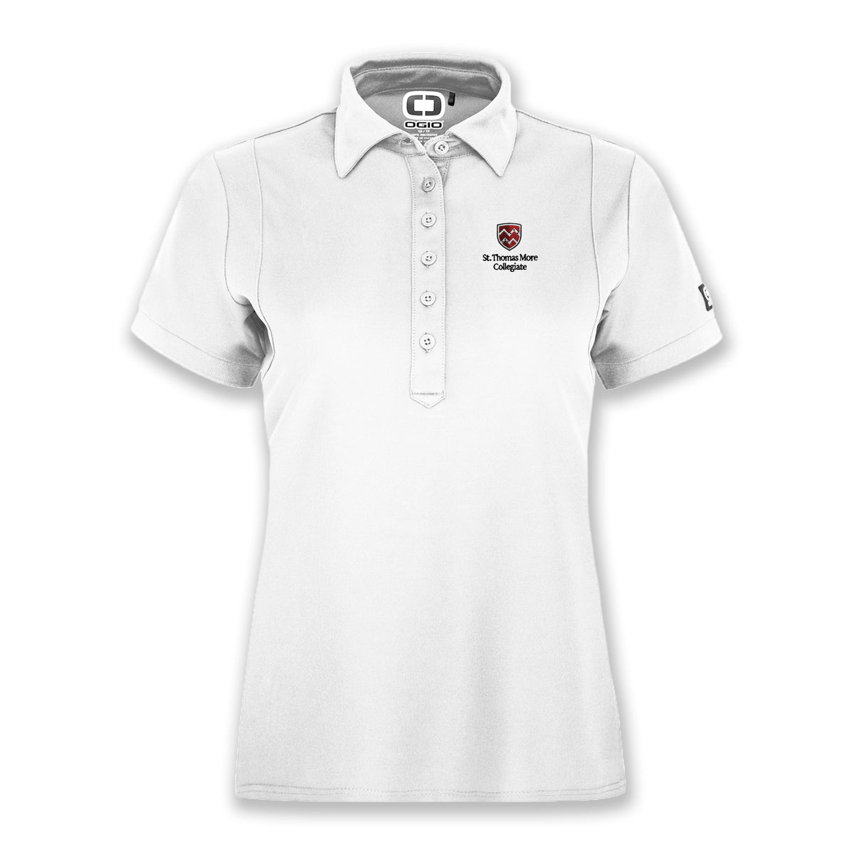 ST. THOMAS MORE WHITE GOLF SHIRT, LADIES *PRE-ORDER, FINAL SALE*