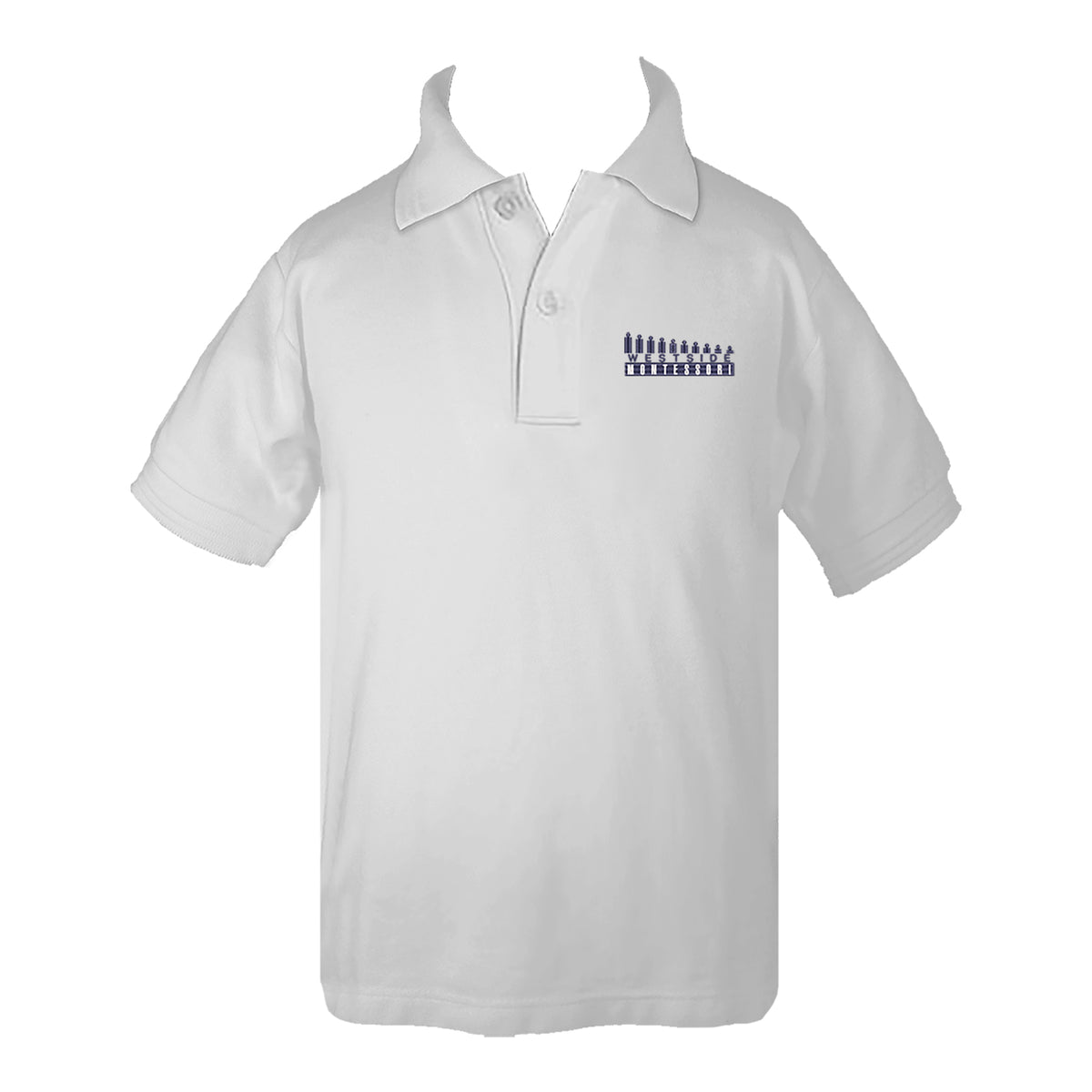 WESTSIDE MONTESSORI SCHOOL WHITE GOLF SHIRT, UNISEX, SHORT SLEEVE, CHILD