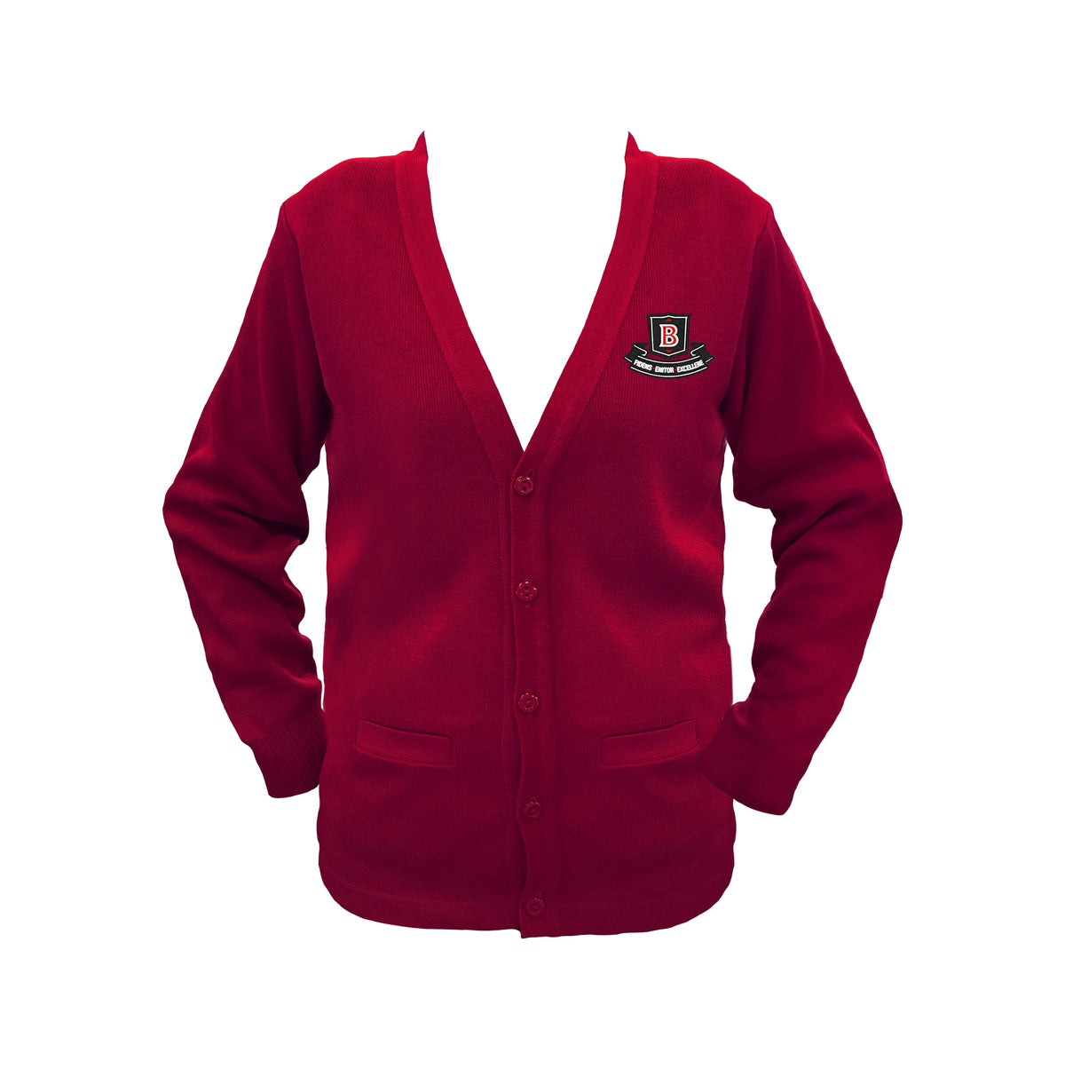*BROCKTON RED CARDIGAN, UP TO SIZE 32