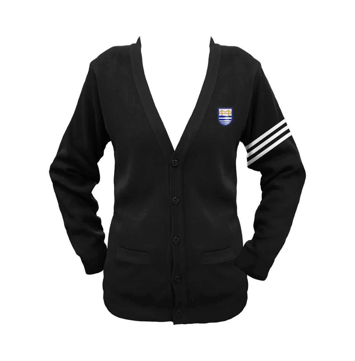 ***COLUMBIA ACADEMY 8-12 CARDIGAN WITH ARM STRIPES, UP TO SIZE 42
