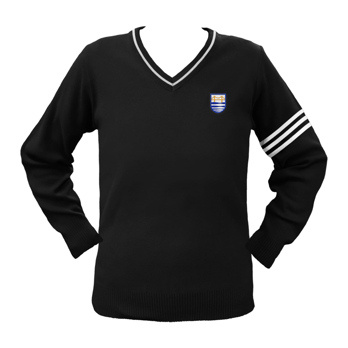 *COLUMBIA ACADEMY 8-12 PULLOVER WITH PIPING AND ARM STRIPES, SIZE 44 AND UP