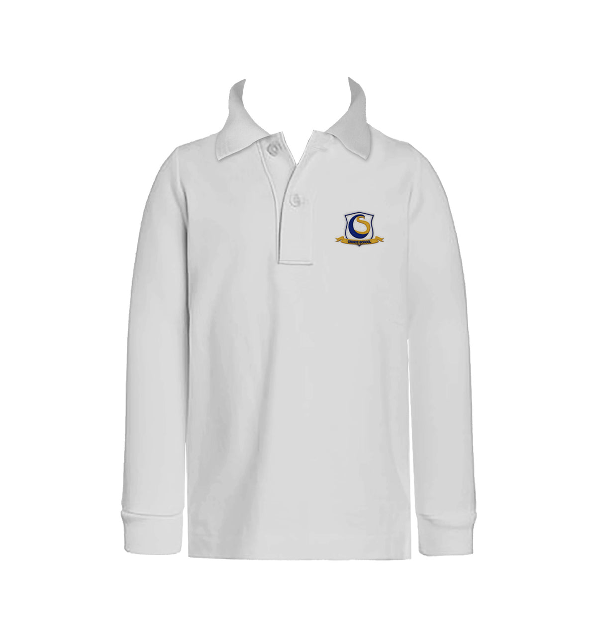 CHOICE SCHOOL WHITE GOLF SHIRT, UNISEX, LONG SLEEVE, CHILD