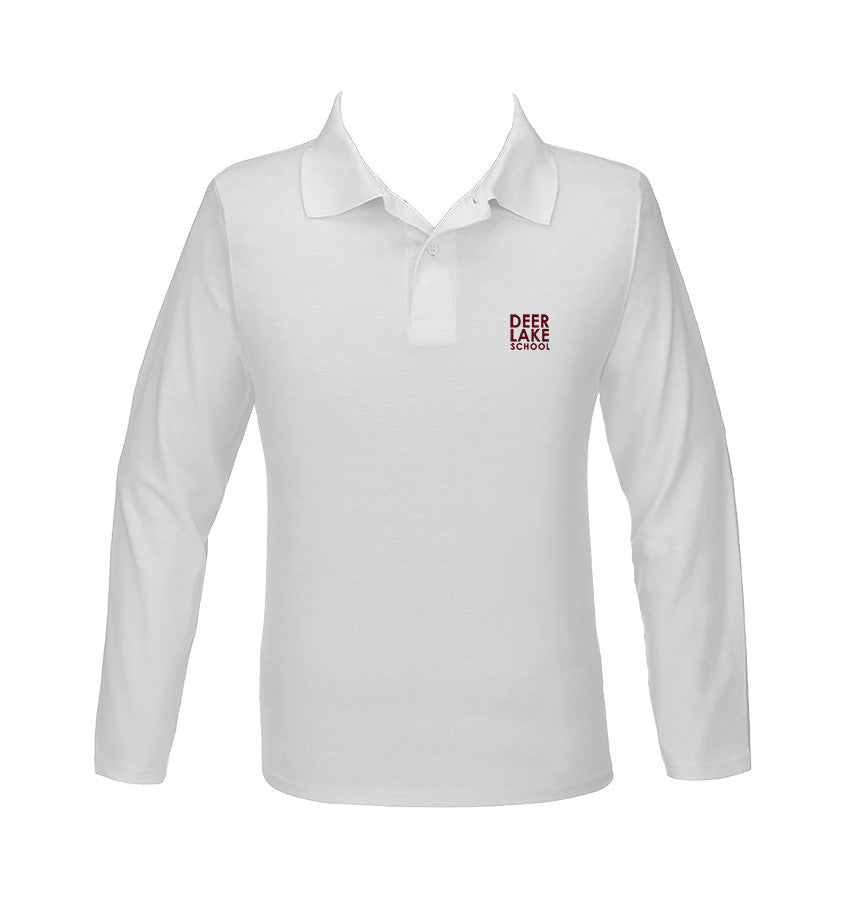 DEER LAKE WHITE GOLF SHIRT, UNISEX, LONG SLEEVE, YOUTH