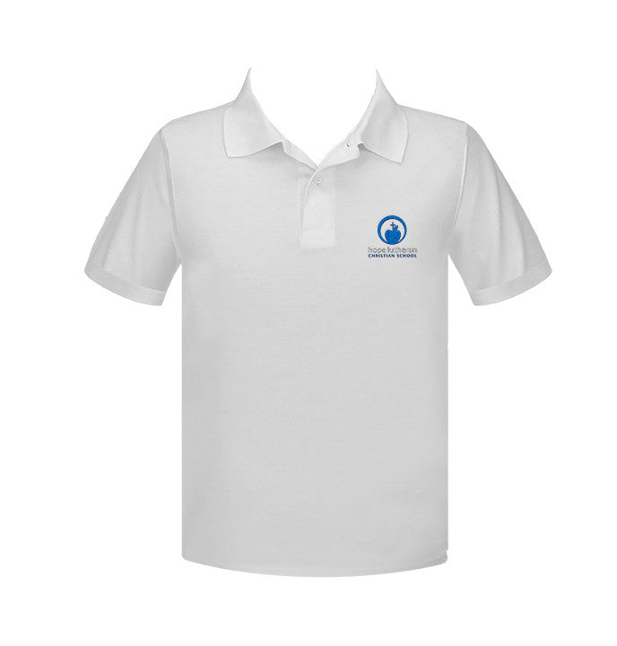 HOPE LUTHERAN WHITE GOLF SHIRT, UNISEX, SHORT SLEEVE, YOUTH