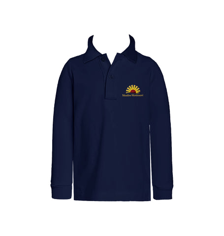 MEADOW MONTESSORI NAVY GOLF SHIRT, UNISEX, LONG SLEEVE, CHILD