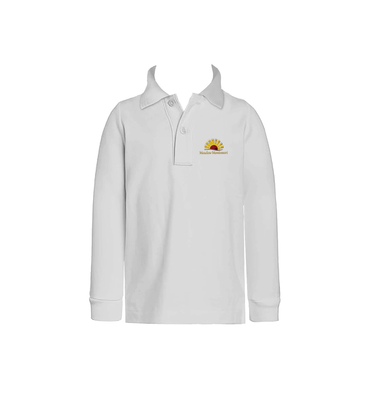 MEADOW MONTESSORI WHITE GOLF SHIRT, UNISEX, LONG SLEEVE, CHILD