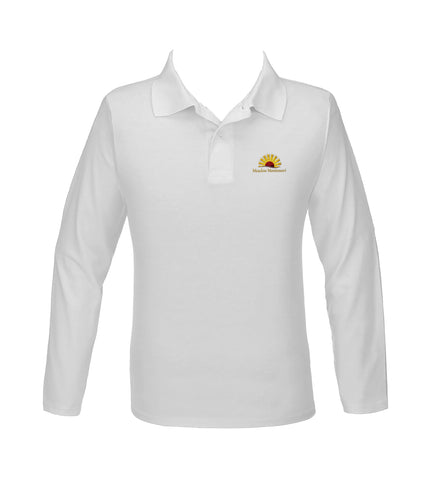 MEADOW MONTESSORI WHITE GOLF SHIRT, UNISEX, LONG SLEEVE, YOUTH