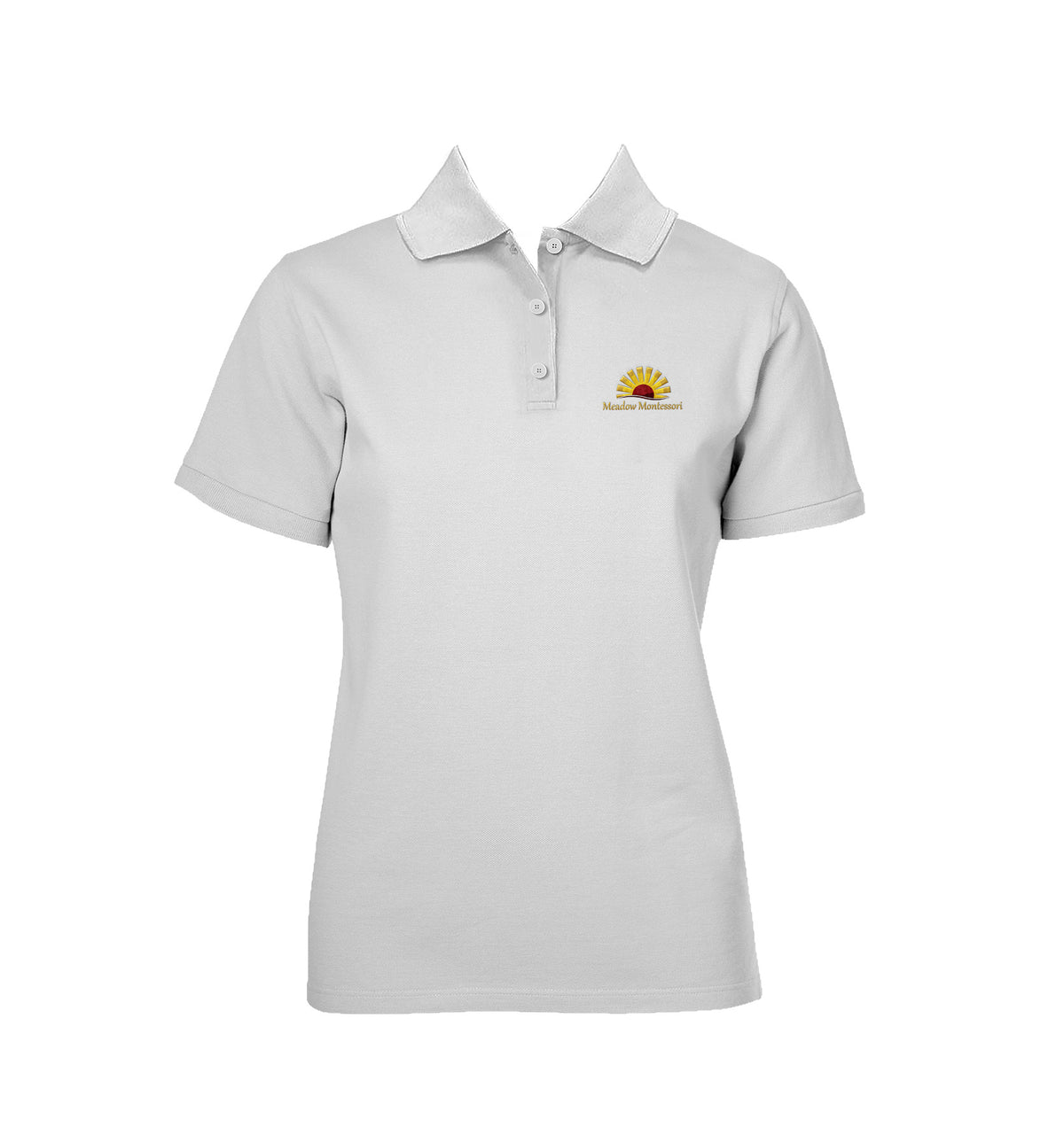 MEADOW MONTESSORI WHITE GOLF SHIRT, GIRLS, SHORT SLEEVE, ADULT