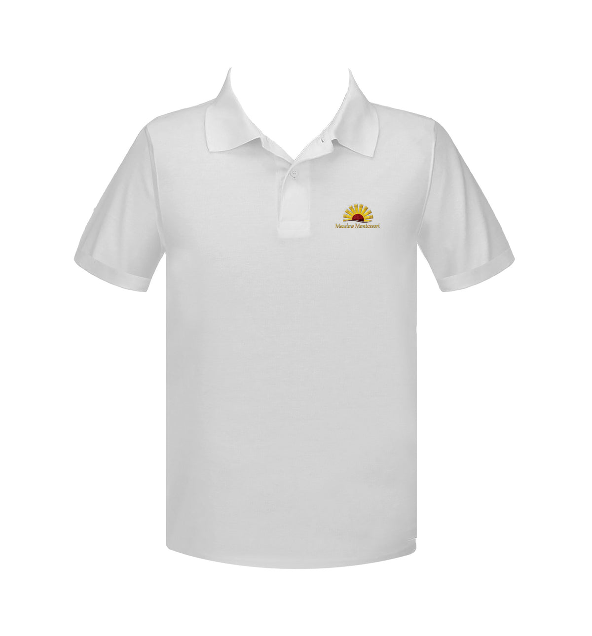 MEADOW MONTESSORI WHITE GOLF SHIRT, UNISEX, SHORT SLEEVE, ADULT