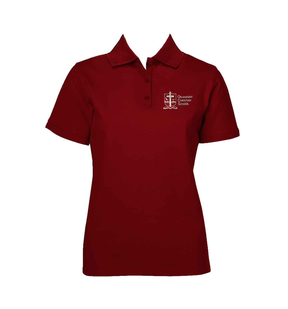 OKANAGAN CHRISTIAN RUBY RED GOLF SHIRT, GIRLS, SHORT SLEEVE, ADULT