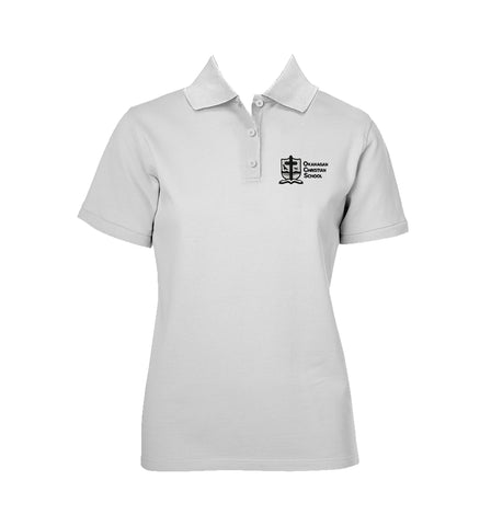 ***OKANAGAN CHRISTIAN WHITE GOLF SHIRT, GIRLS, SHORT SLEEVE, YOUTH *FINAL SALE*