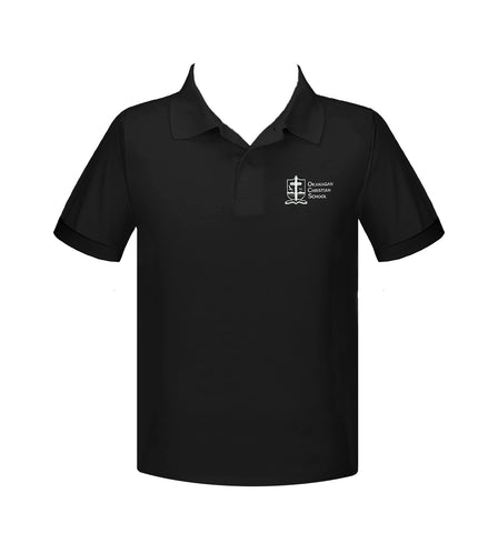 OKANAGAN CHRISTIAN BLACK GOLF SHIRT, UNISEX, SHORT SLEEVE, YOUTH