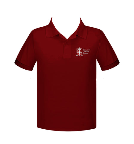 OKANAGAN CHRISTIAN RUBY RED GOLF SHIRT, UNISEX, SHORT SLEEVE, YOUTH