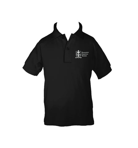 OKANAGAN CHRISTIAN BLACK GOLF SHIRT, UNISEX, SHORT SLEEVE, CHILD