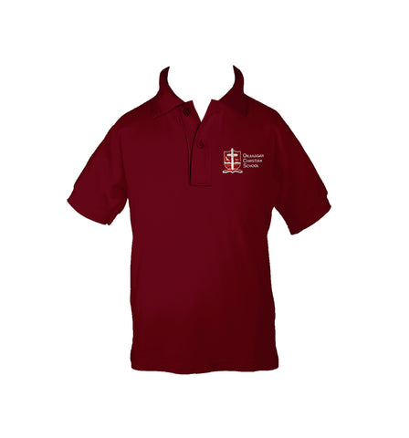 OKANAGAN CHRISTIAN RUBY RED GOLF SHIRT, UNISEX, SHORT SLEEVE, CHILD