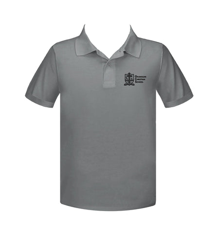 OKANAGAN CHRISTIAN GREY GOLF SHIRT, UNISEX, SHORT SLEEVE, ADULT