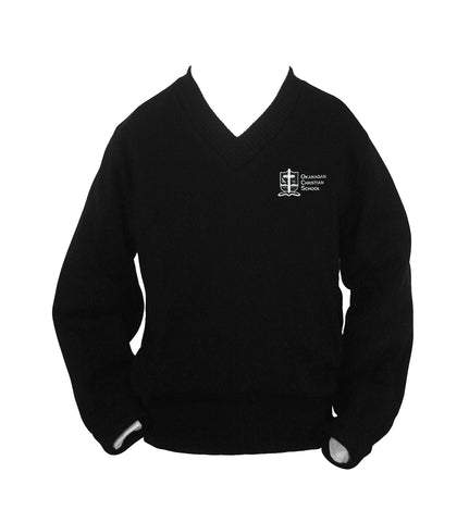 OKANAGAN CHRISTIAN BLACK PULLOVER, UP TO SIZE 32