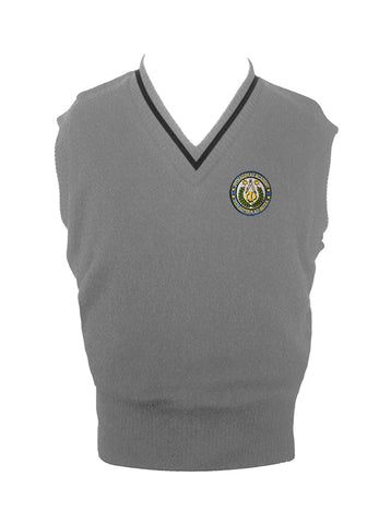 ***PYTHAGORAS LIGHT GREY VEST WITH NAVY PIPING, UP TO SIZE 32