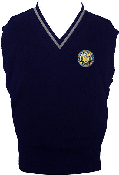 PYTHAGORAS NAVY VEST WITH LIGHT GREY PIPING, UP TO SIZE 32