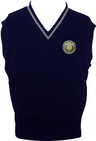 PYTHAGORAS NAVY VEST WITH LIGHT GREY PIPING, UP TO SIZE 42