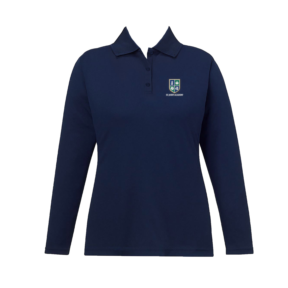ST. JOHN&#39;S ACADEMY GOLF SHIRT, FITTED, LONG SLEEVE, ADULT