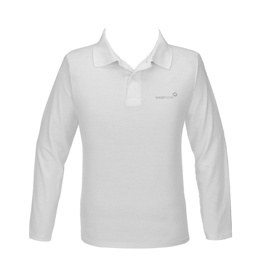 WESTMONT WHITE GOLF SHIRT, UNISEX, LONG SLEEVE, YOUTH